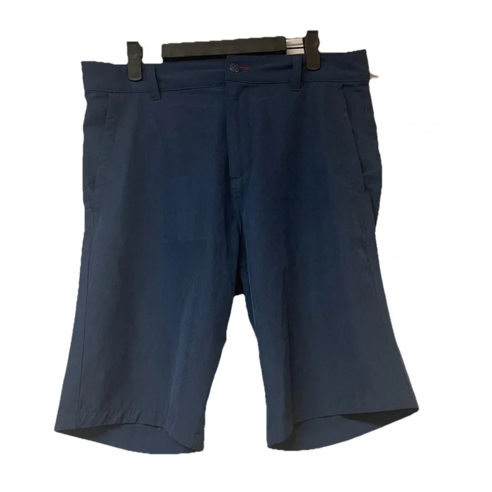 Men’s Golf Shorts 10” inseam Navy/Heather flat front Size 32 golf, tennis, hike